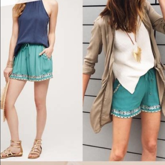 Anthropologie hei hei shorts embroidered green cream - Picture 16 of 16